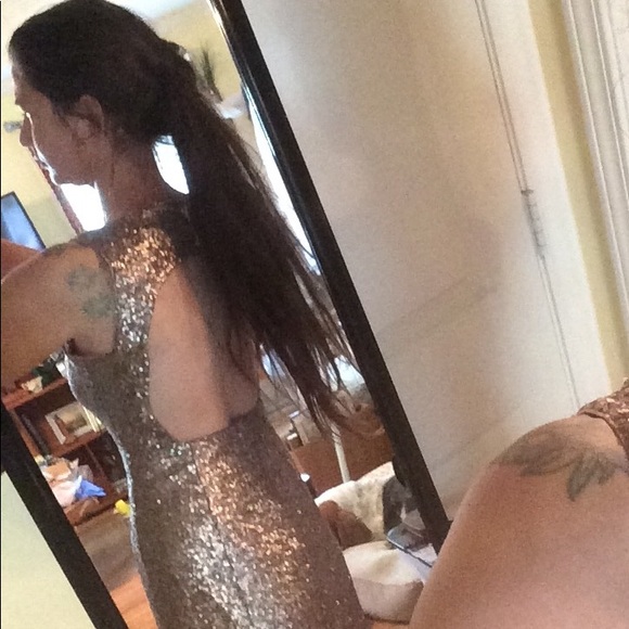 Esley Small Gold Sequin Open Back Tank Short Dress - Picture 11 of 16